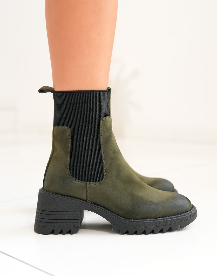 Bottines Femme Kaki Chic : Talon Subtil & Élastique