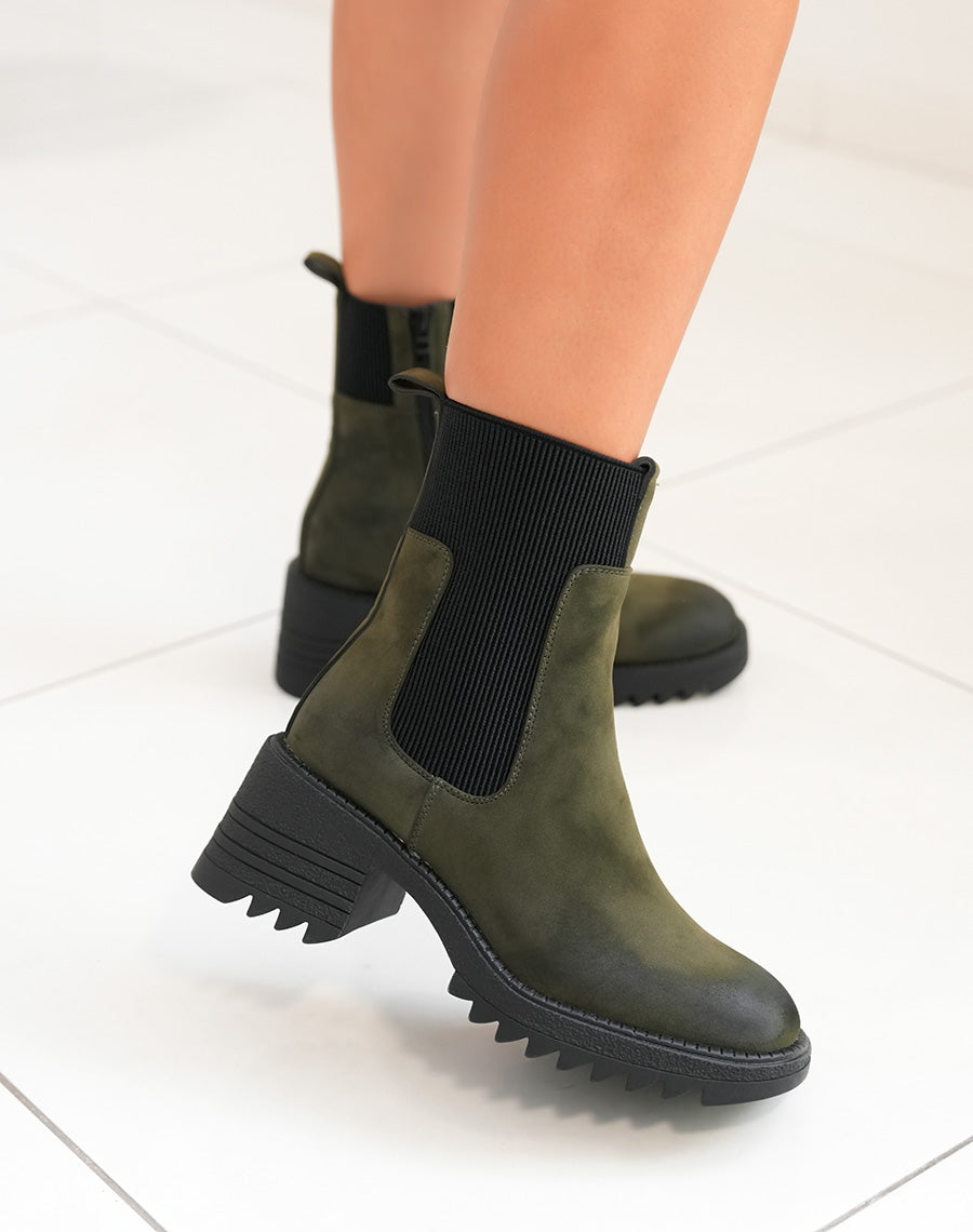Bottines Femme Kaki Chic : Talon Subtil & Élastique