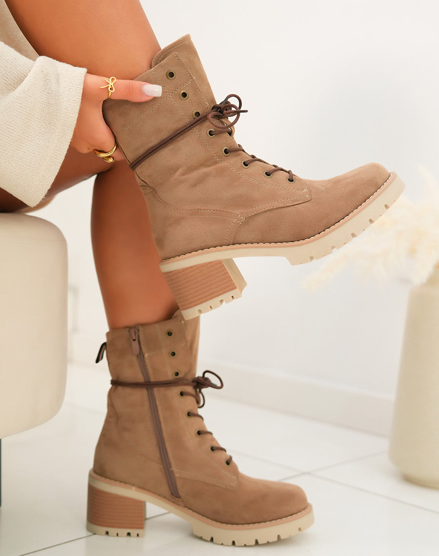 Bottines femme kaki montantes : suédine à l'honneur
