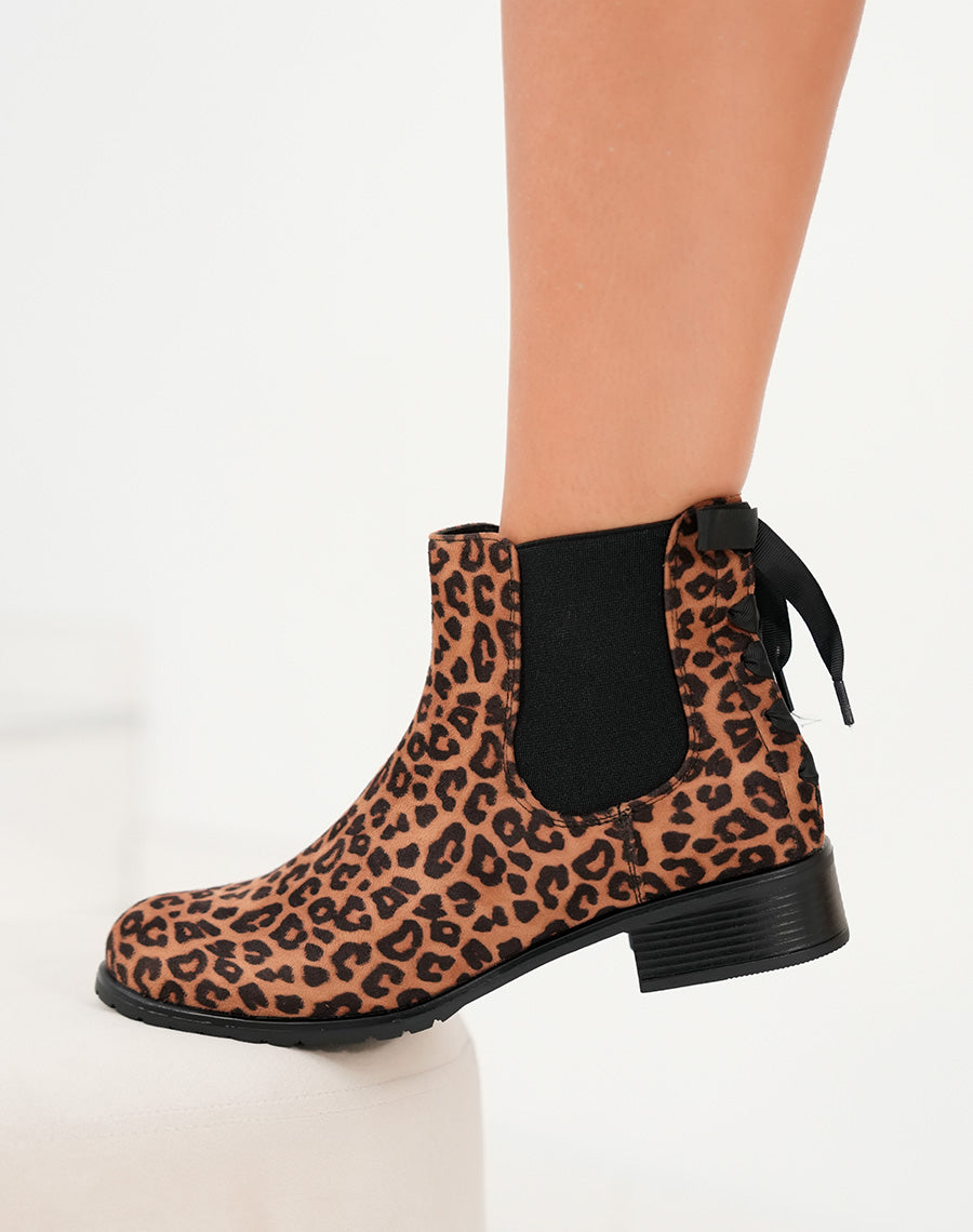 Bottines femme léopard tendance style Chelsea avec nœud à l’arrière