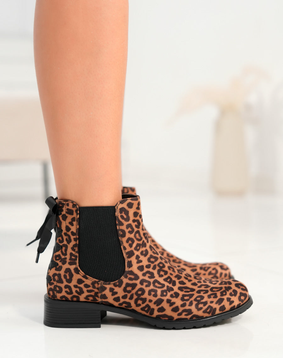 Bottines femme léopard tendance style Chelsea avec nœud à l’arrière