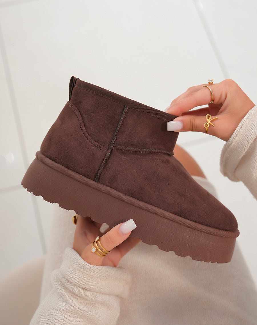 Bottines femme marron tendance avec grosse plateforme et intérieur fourré