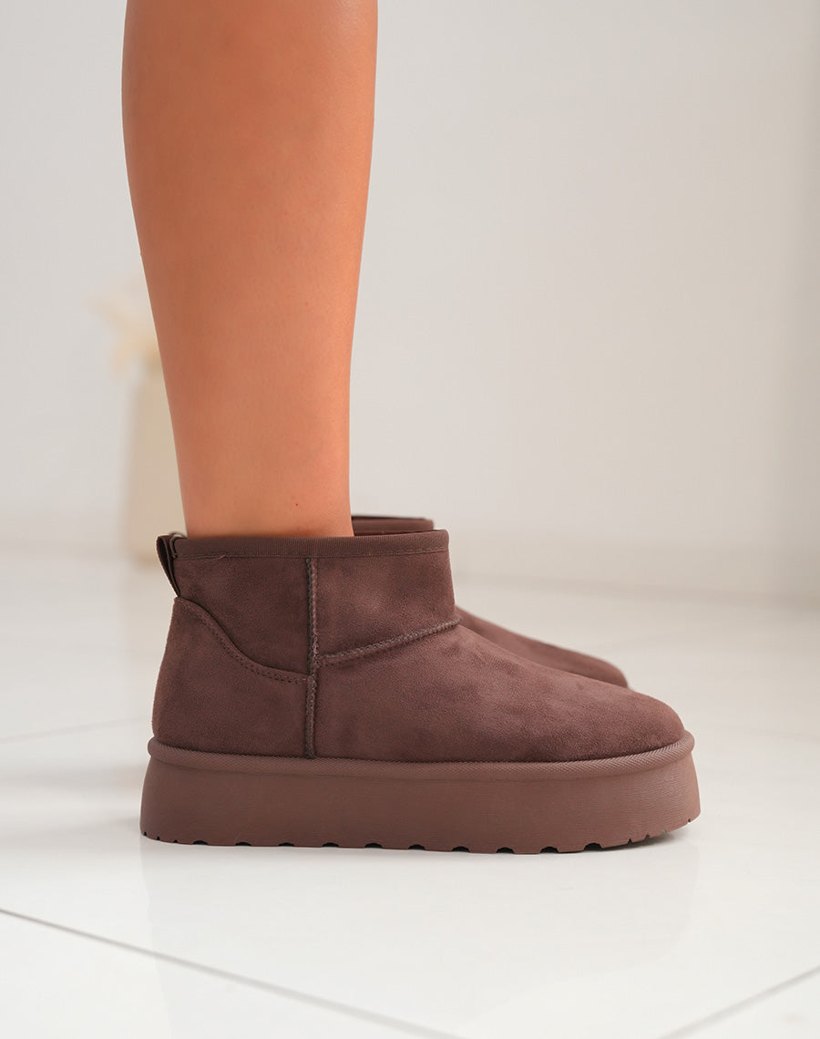 Bottines femme marron tendance avec grosse plateforme et intérieur fourré