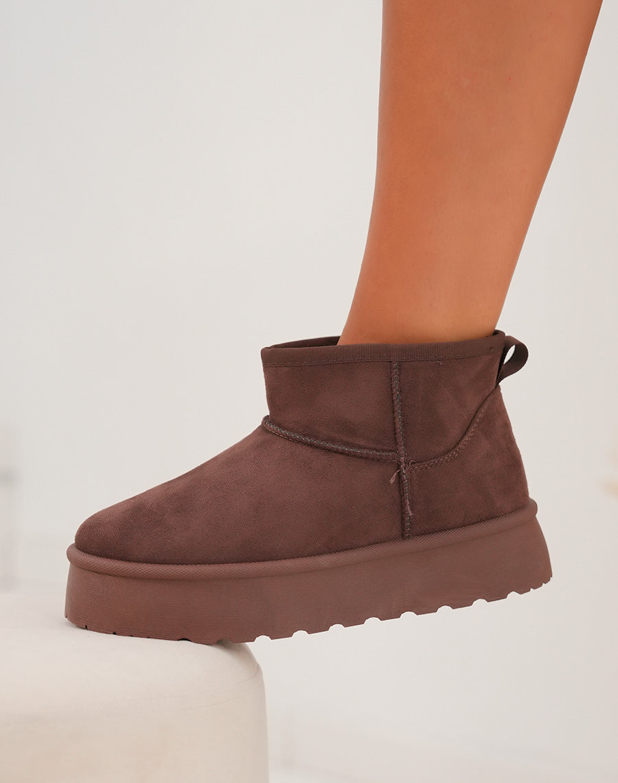 Bottines femme marron tendance avec grosse plateforme et intérieur fourré