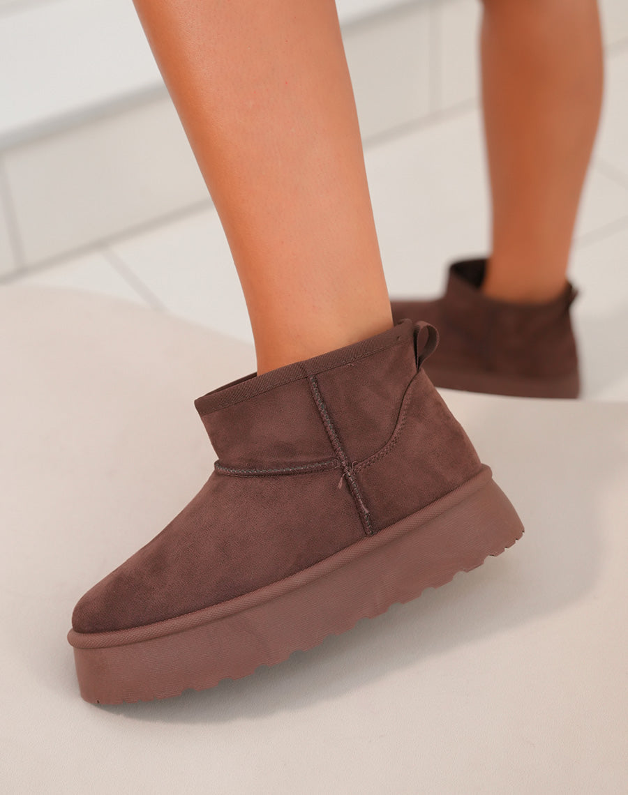 Bottines femme marron tendance avec grosse plateforme et intérieur fourré