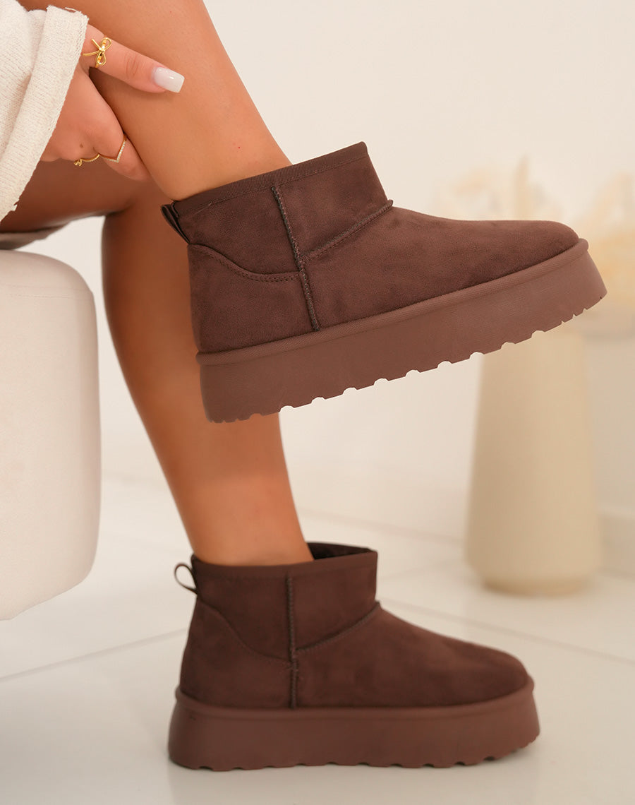 Bottines femme marron tendance avec grosse plateforme et intérieur fourré