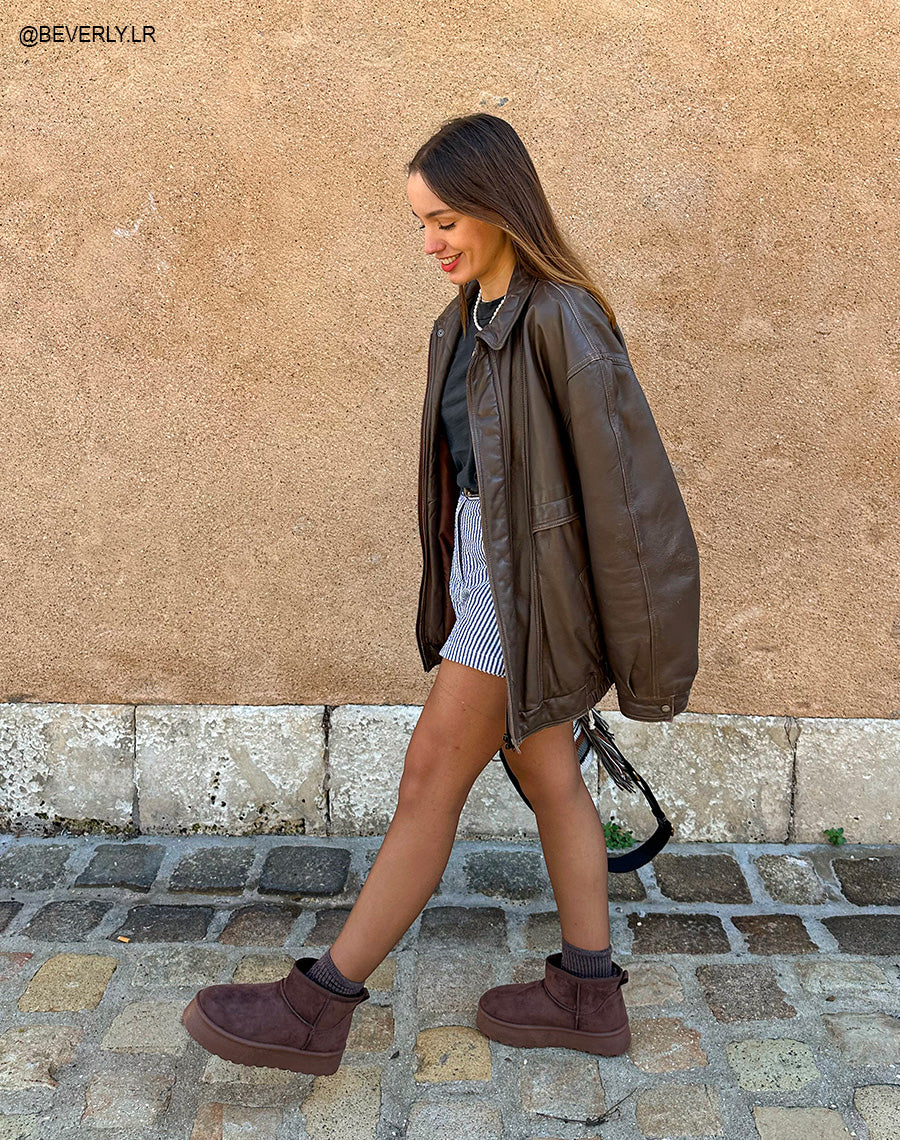 Bottines femme marron tendance avec grosse plateforme et intérieur fourré
