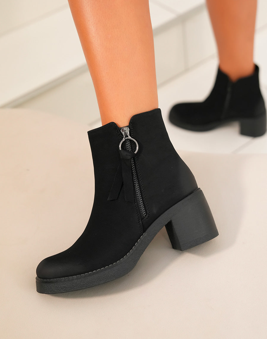 Bottines Femme Noir Élégantes : Effet Daim & Zip
