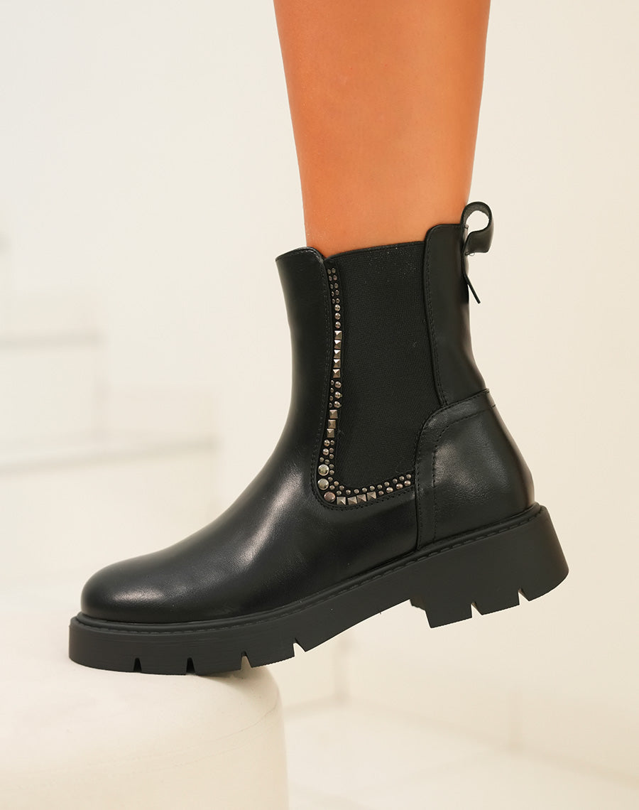 Bottines femme noires Chelsea avec détail clous anthracite