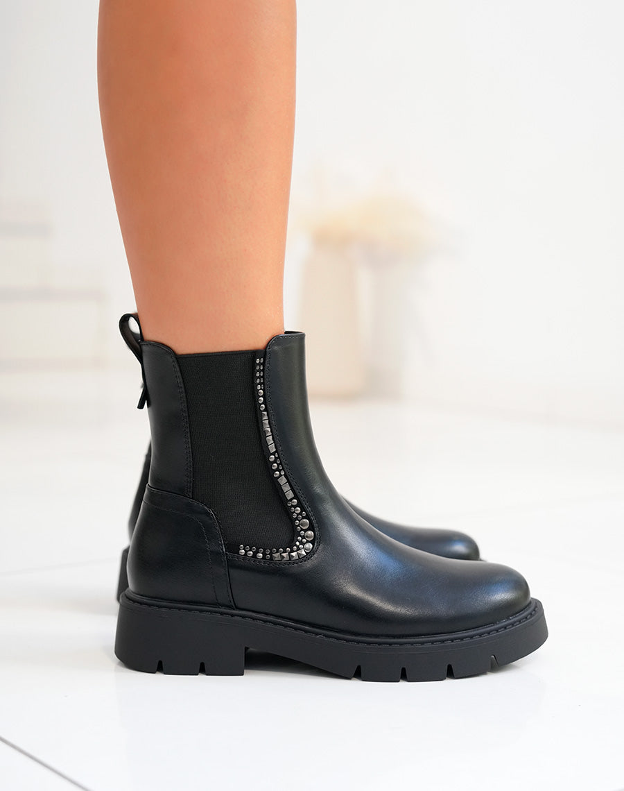 Bottines femme noires Chelsea avec détail clous anthracite