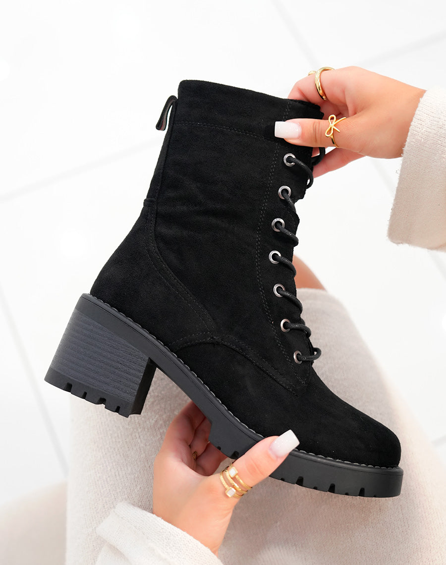 Bottines femme noires haut perchées en suédine