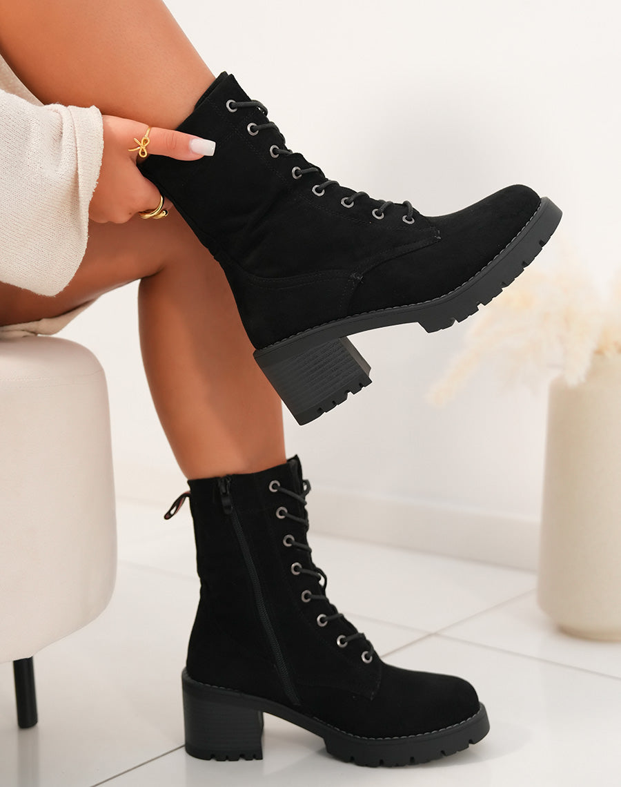 Bottines femme noires haut perchées en suédine