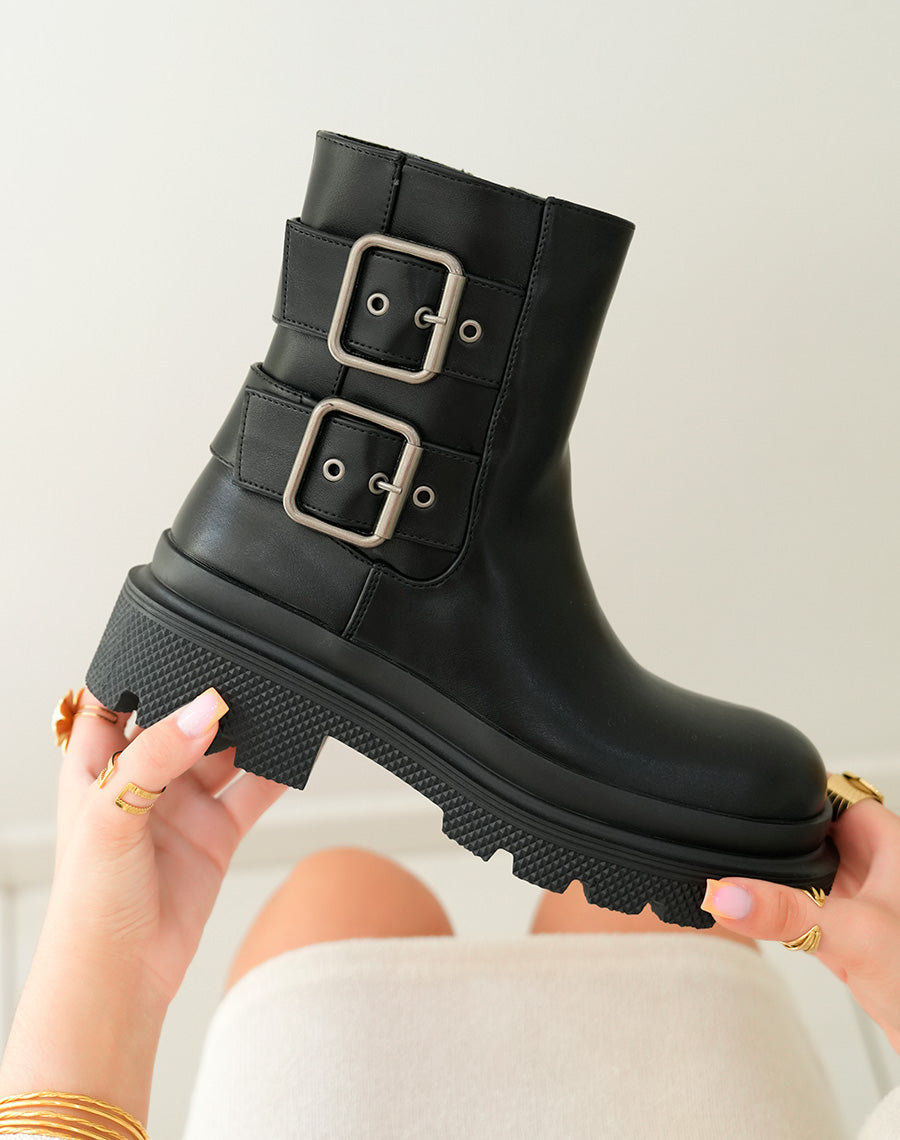 Bottines Femme Noires à Semelle Crantée et Boucles Réglables