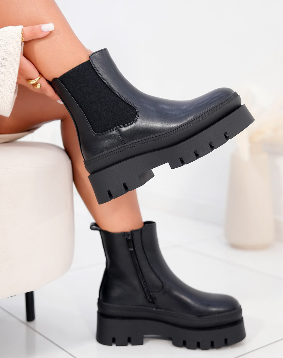 Bottines femme noires style Chelsea avec plateforme épaisse et semelle crantée