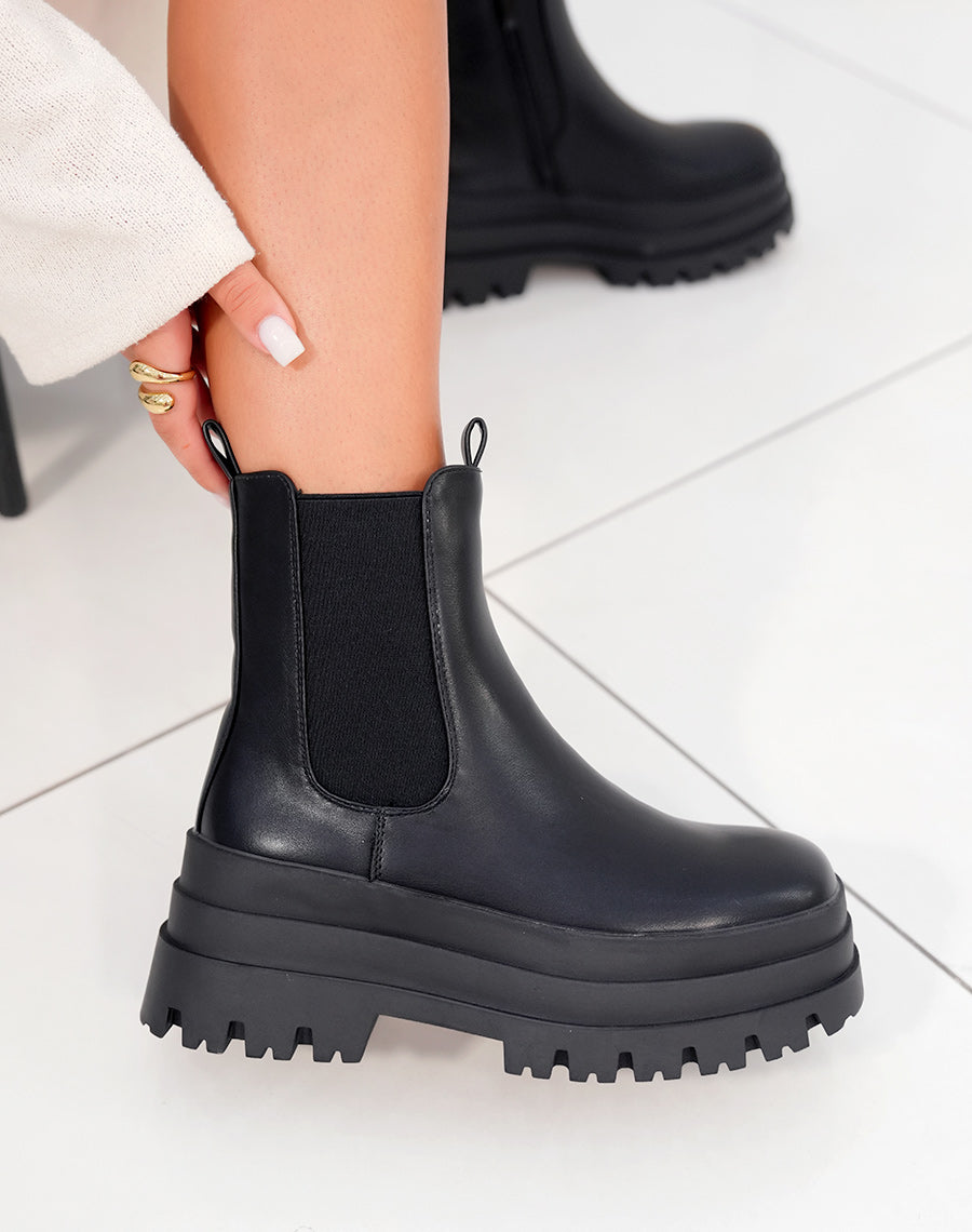 Bottines femme noires style Chelsea avec triple plateforme et semelle crantée