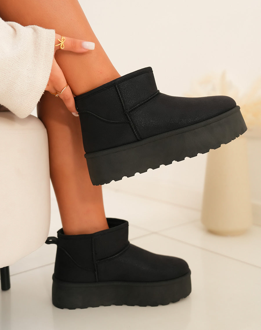 Bottines femme noires tendance avec grosse plateforme et intérieur fourré