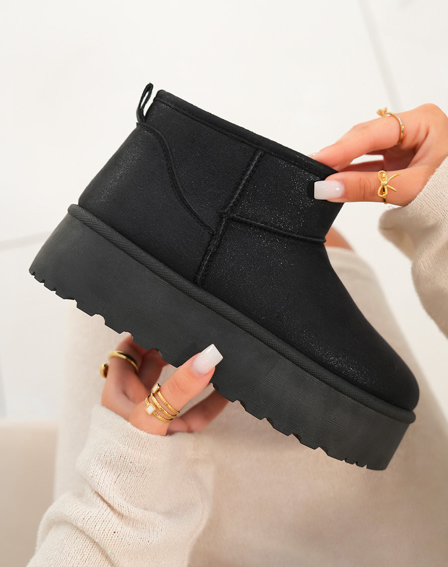 Bottines femme noires tendance avec grosse plateforme et intérieur fourré
