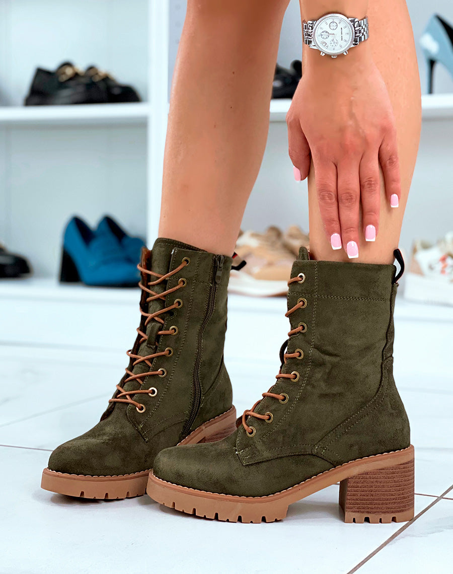 Bottines femme vertes élévation en suédine