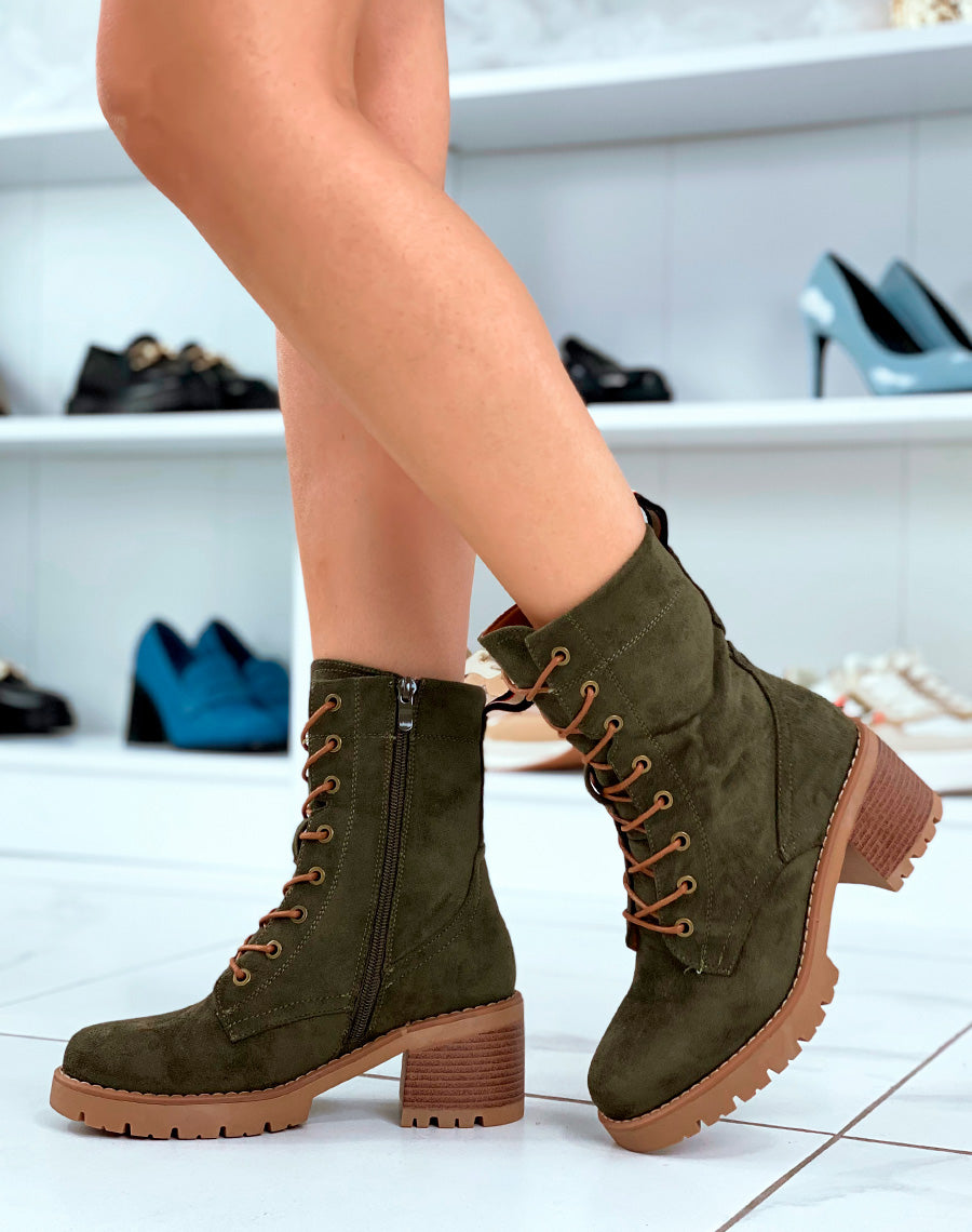 Bottines femme vertes élévation en suédine