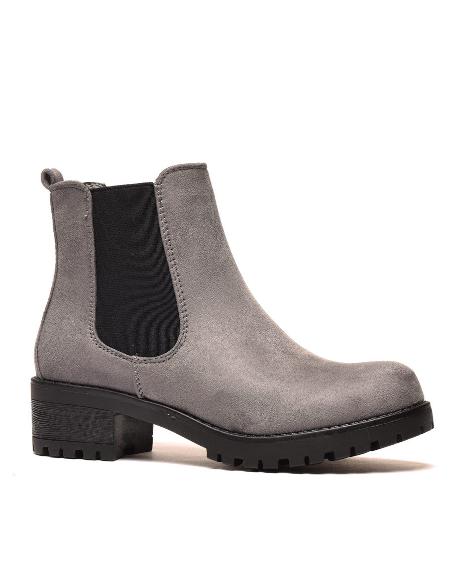Bottines grises avec semelle crantée & petit talon