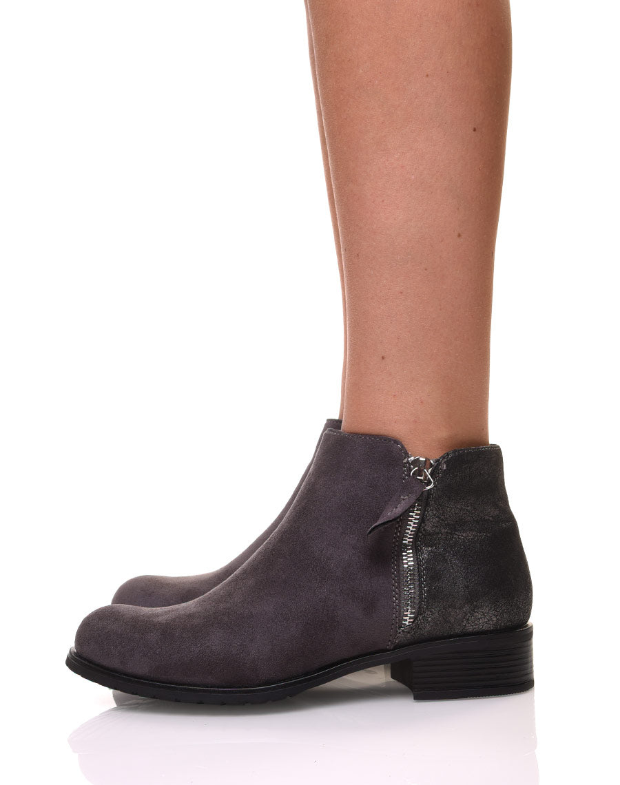 Bottines grises bi-matières