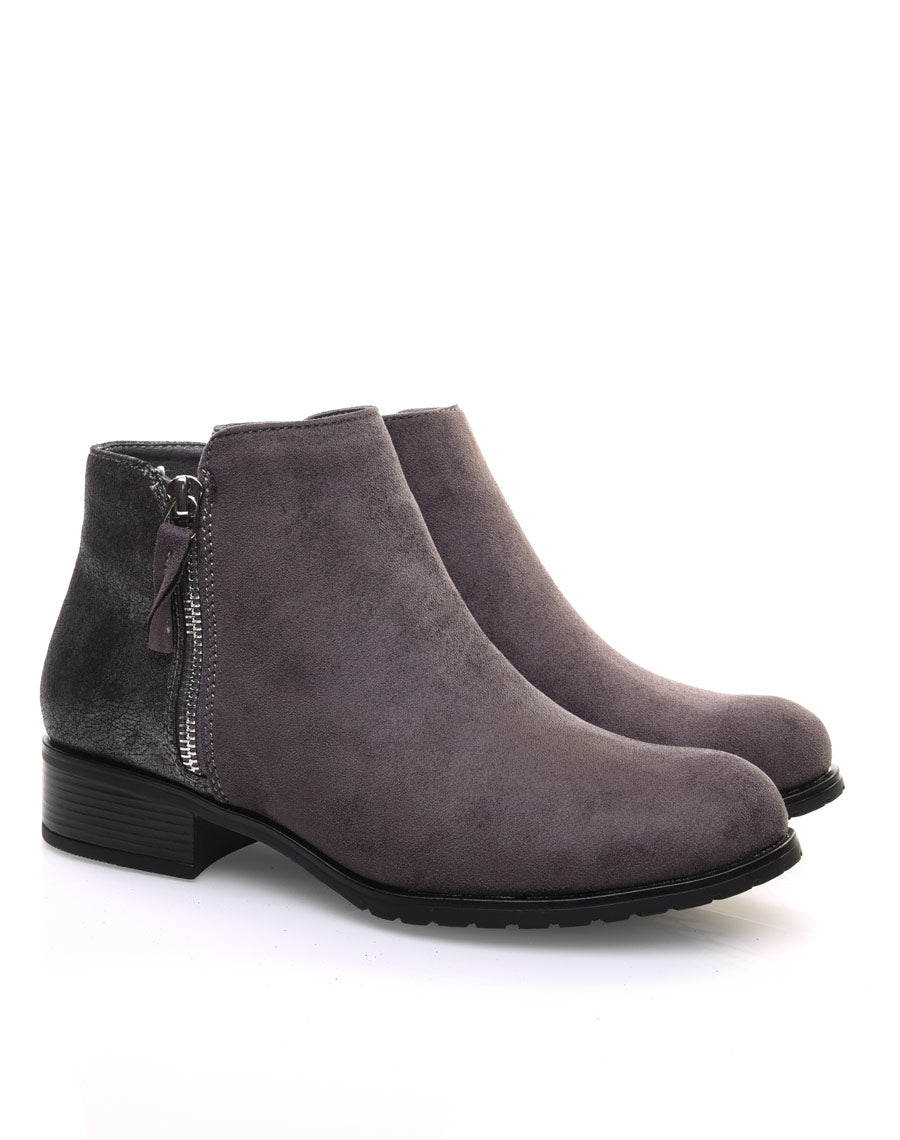Bottines grises bi-matières
