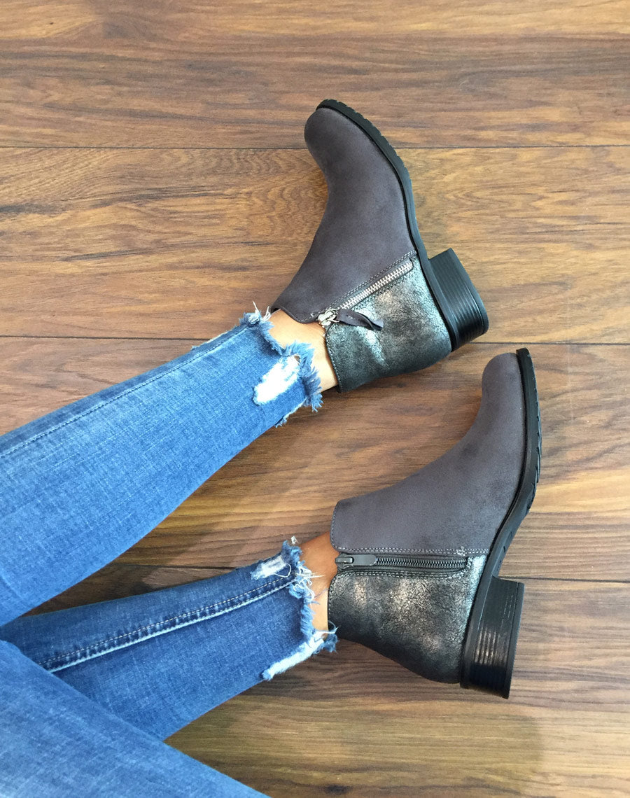 Bottines grises bi-matières