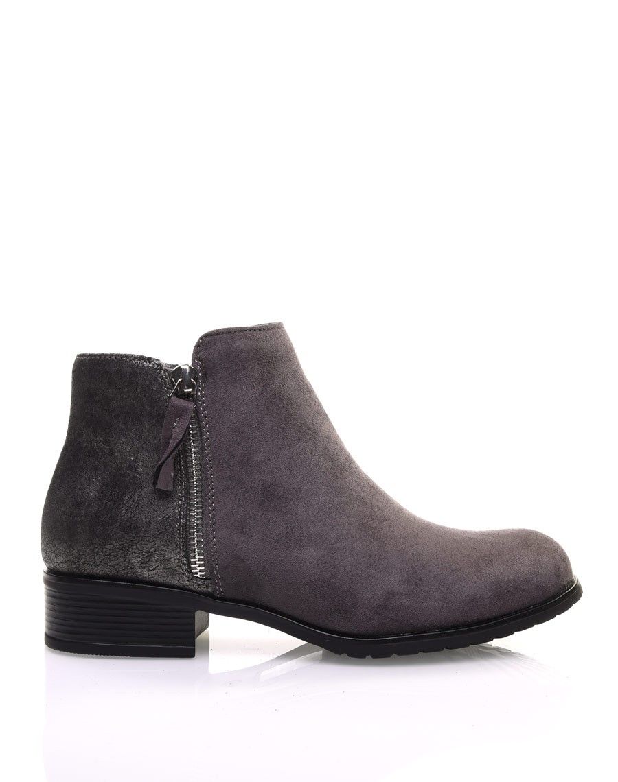 Bottines grises bi-matières