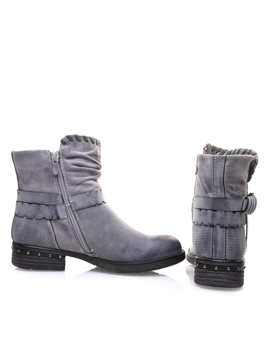 Bottines grises bi matières à multiples détails