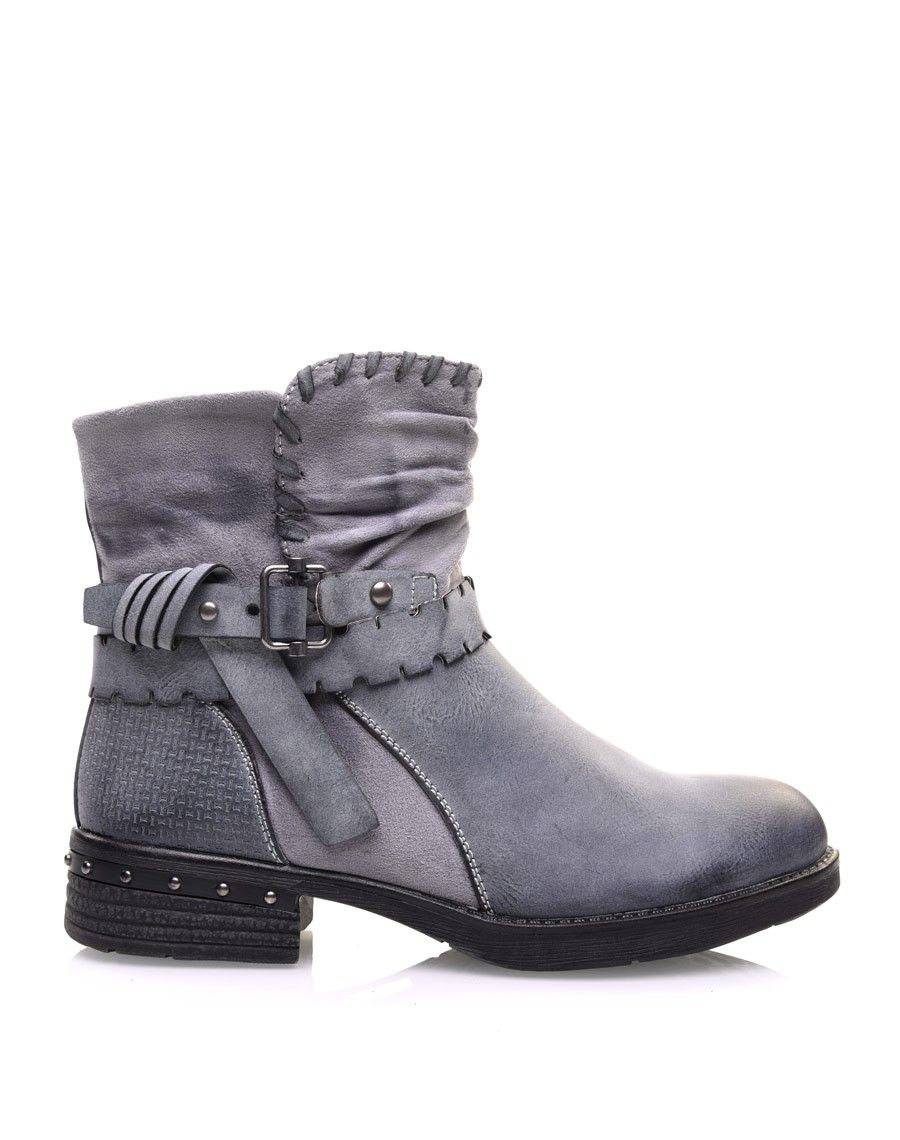 Bottines grises bi matières à multiples détails