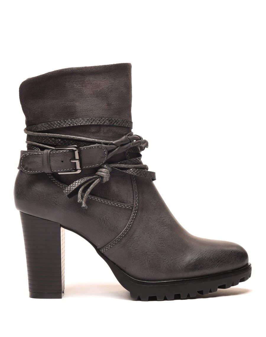Bottines grises bi matières à talons et lanières multiples