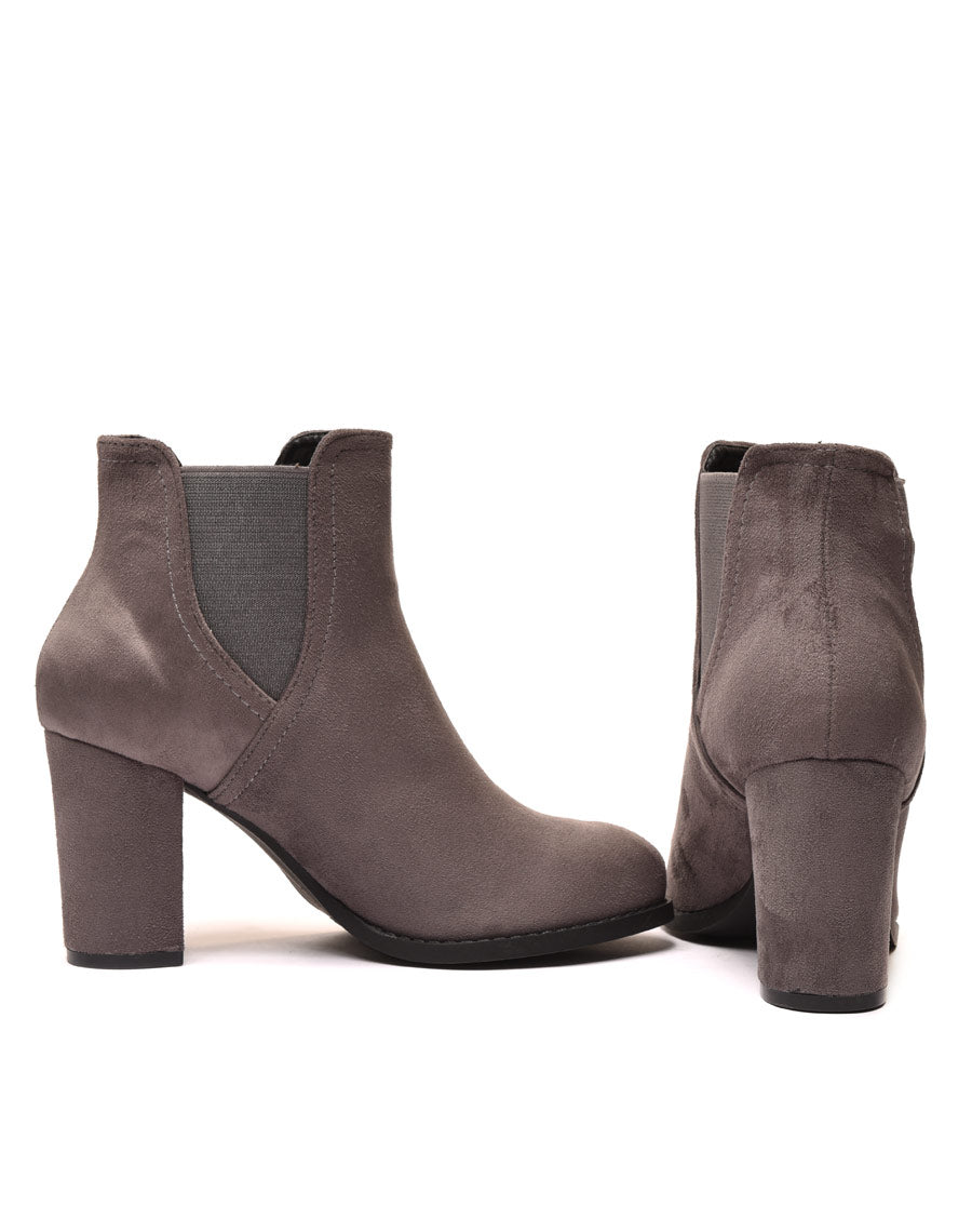 Bottines grises Chelsea en suédine à talon