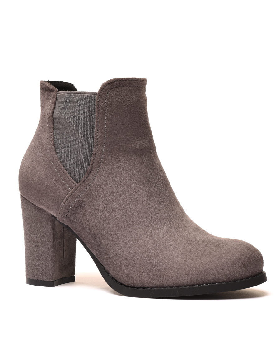 Bottines grises Chelsea en suédine à talon