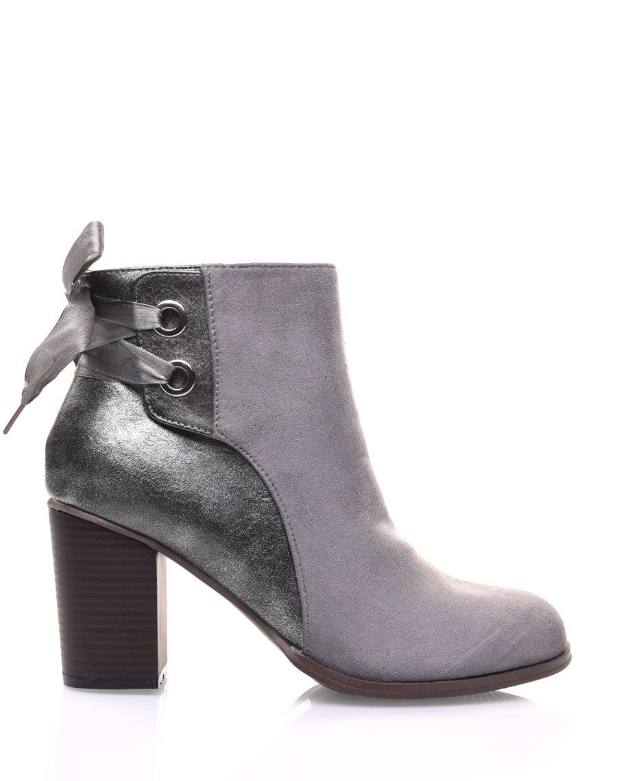 Bottines grises irisées à noeud