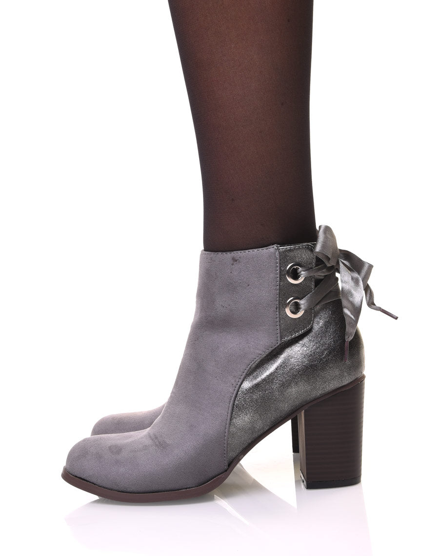 Bottines grises irisées à noeud