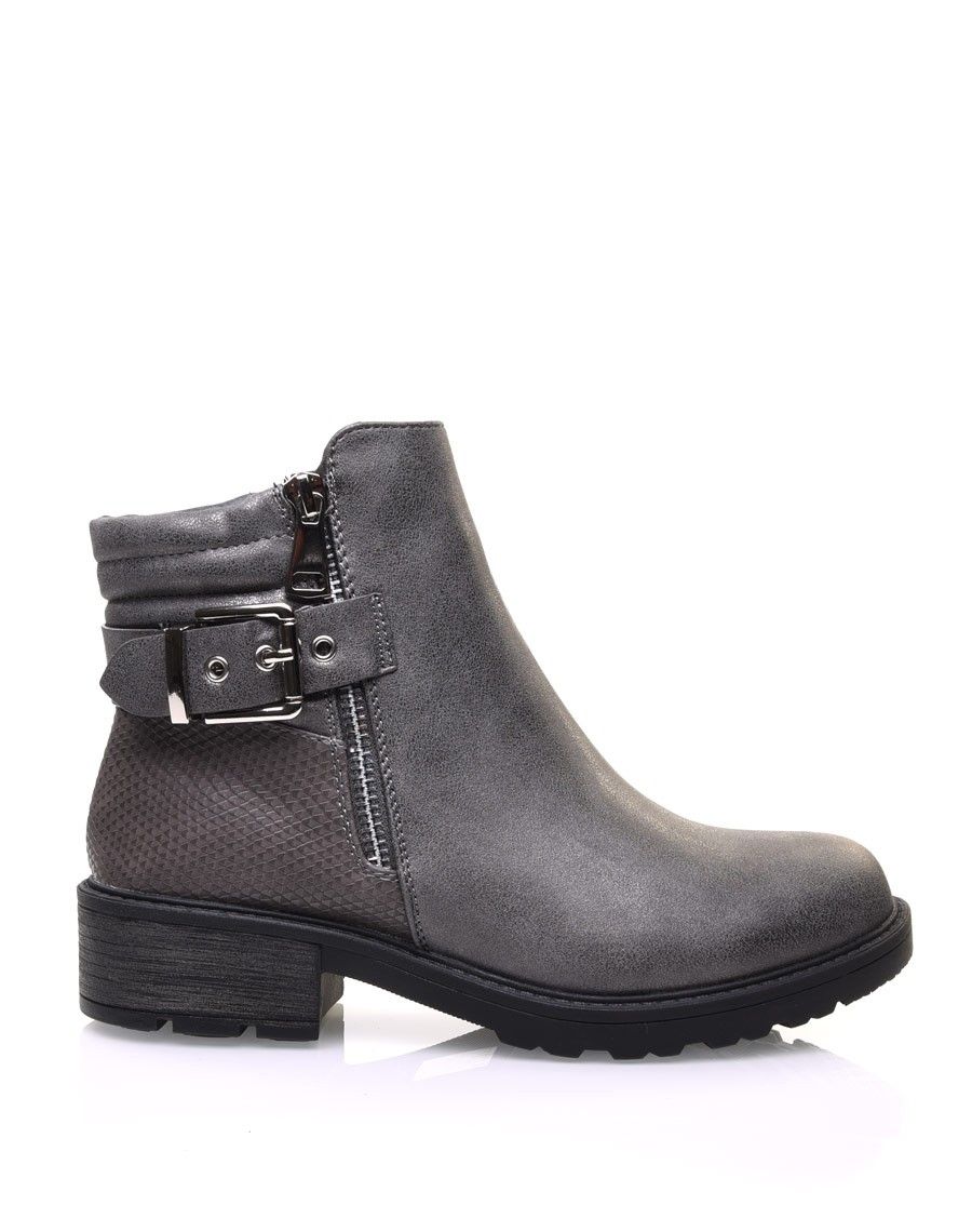 Bottines grises métallisées effet croco