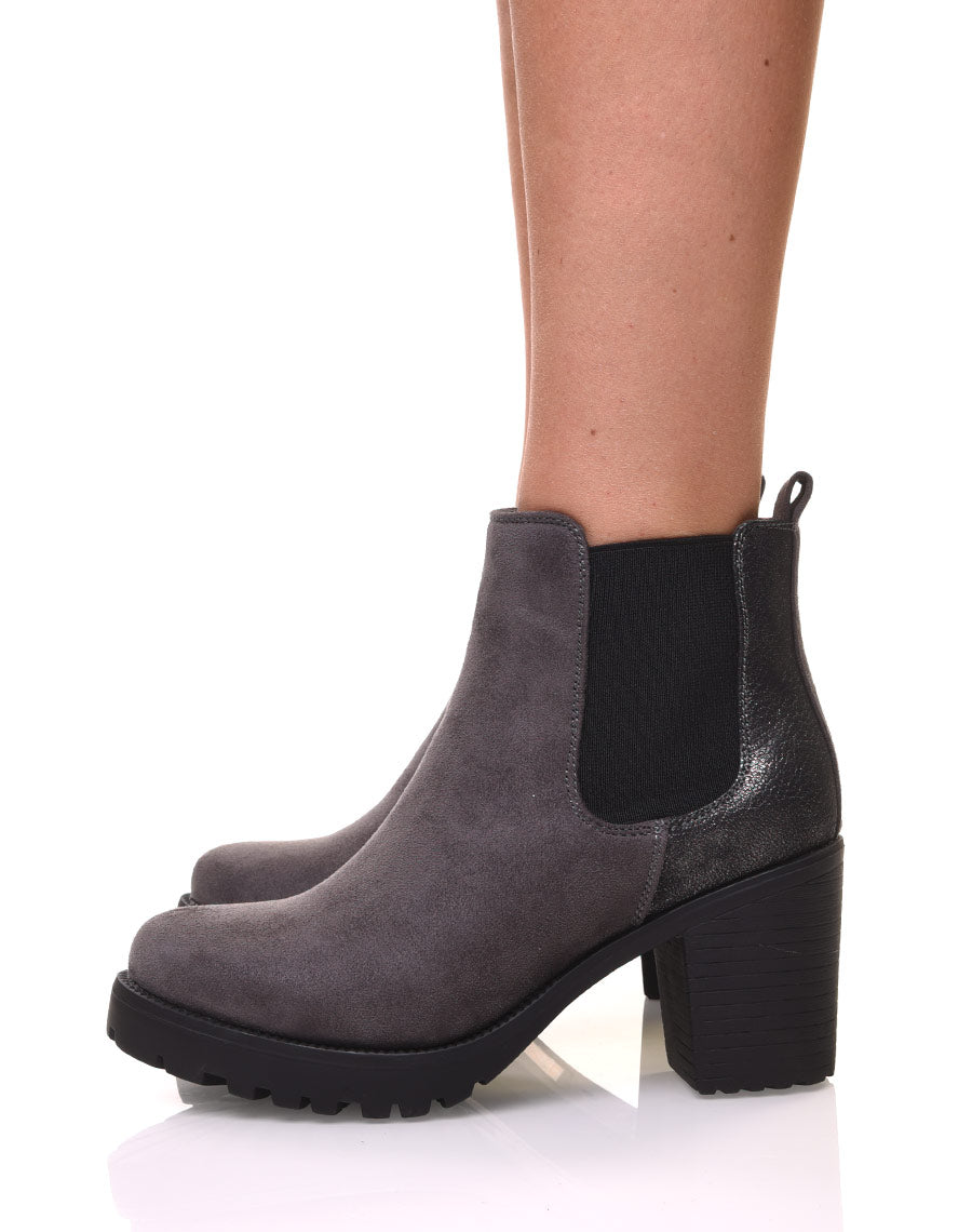 Bottines grises mi hautes bi-matières