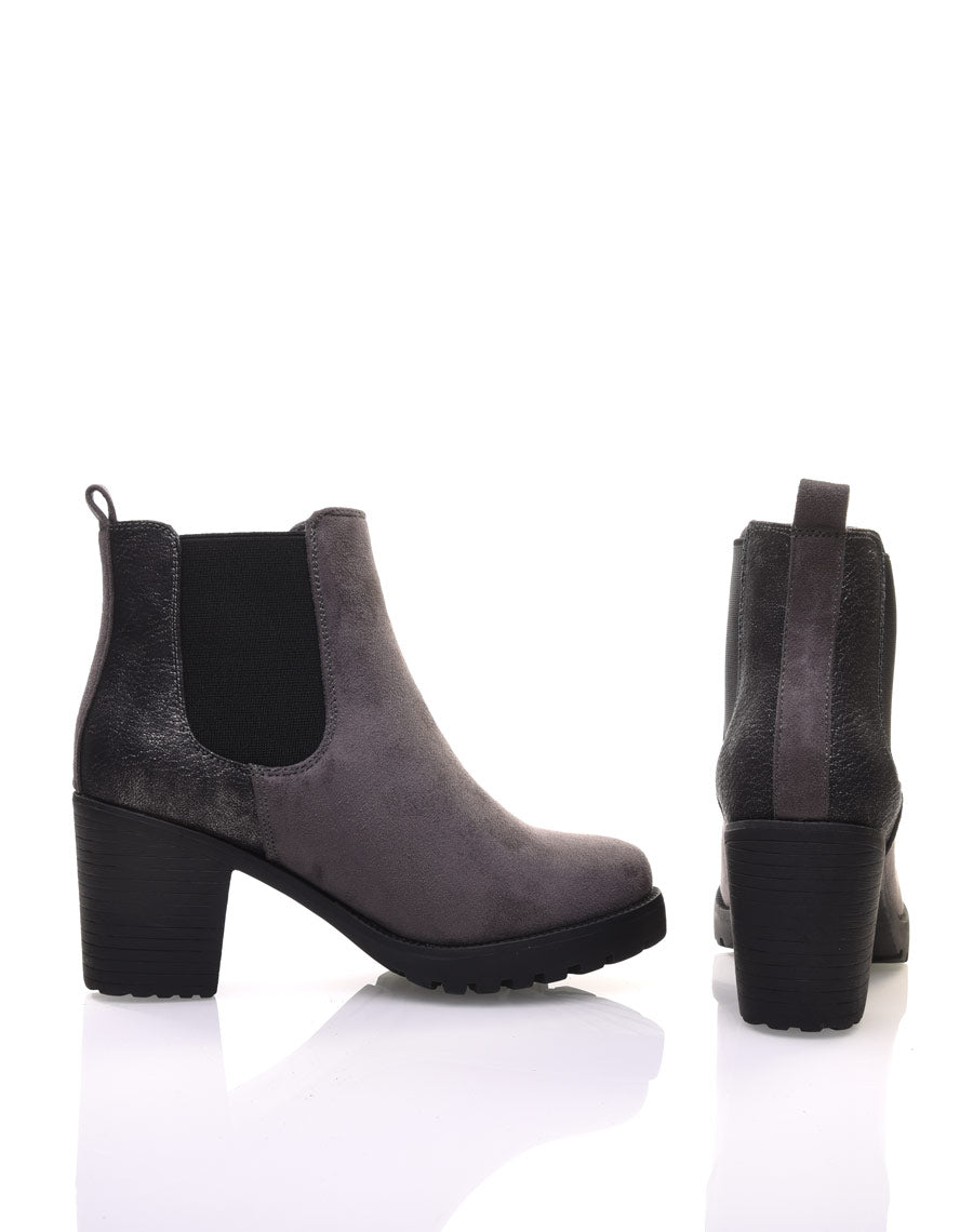 Bottines grises mi hautes bi-matières