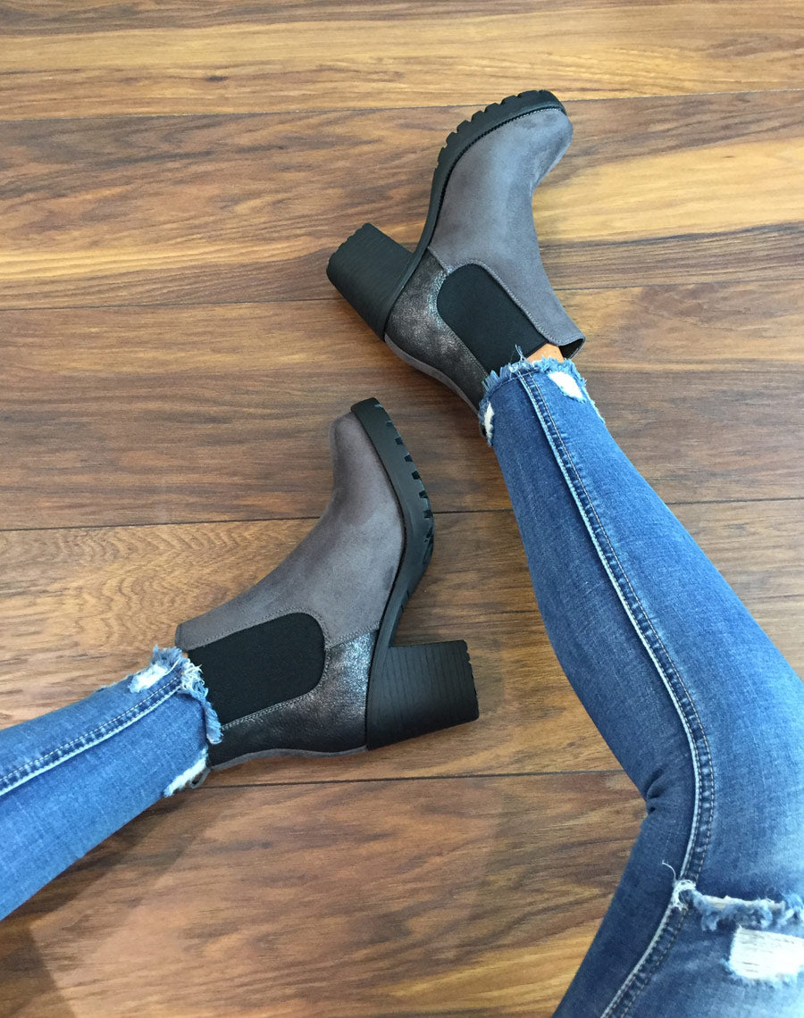 Bottines grises mi hautes bi-matières