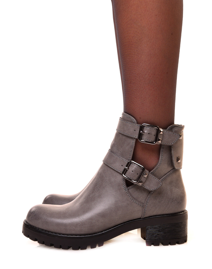 Bottines grises ouvertes à double brides