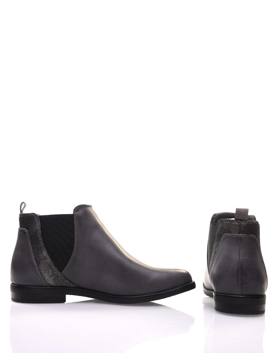 Bottines grises plates métallisées
