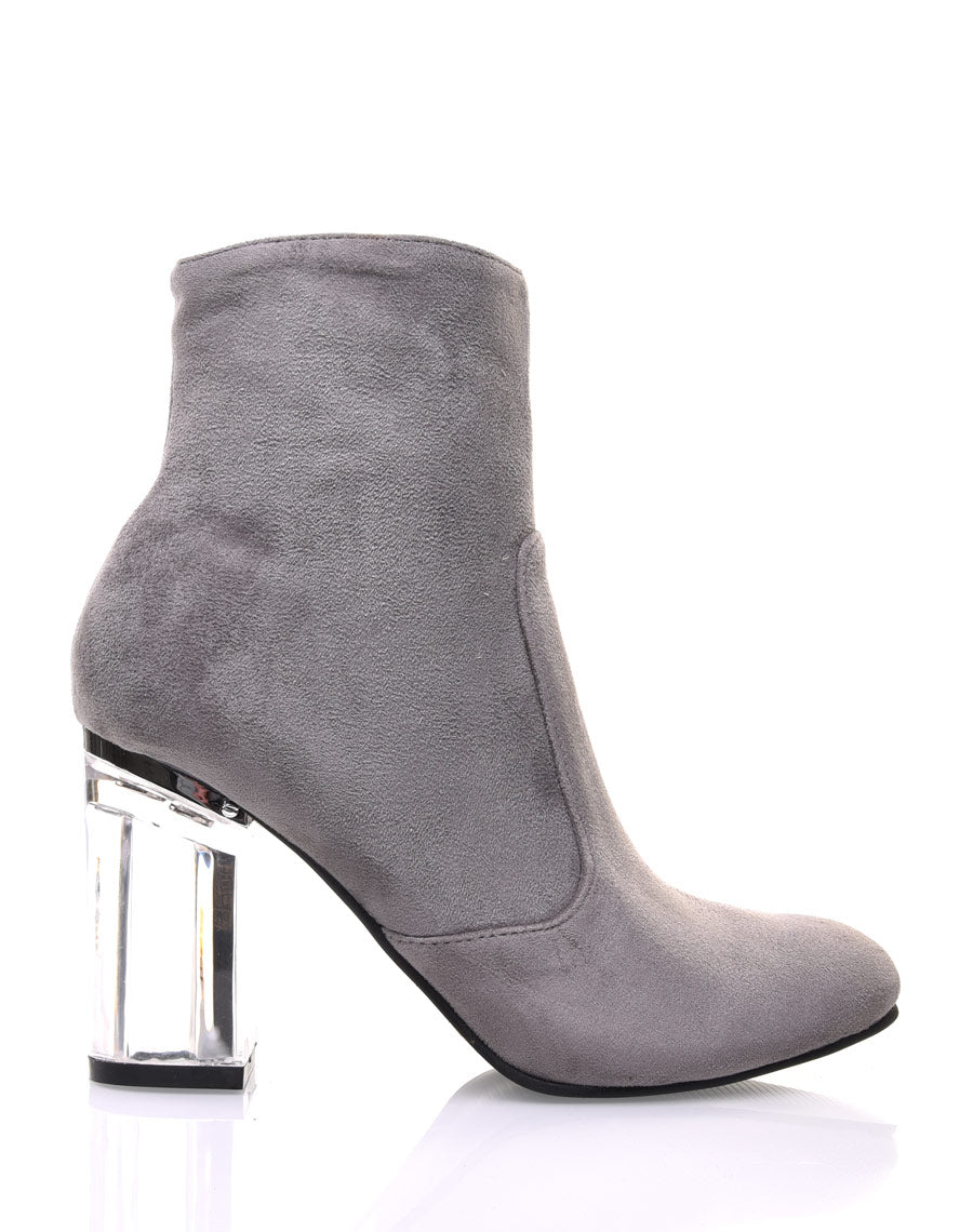 Bottines grises suédine à talons transparents