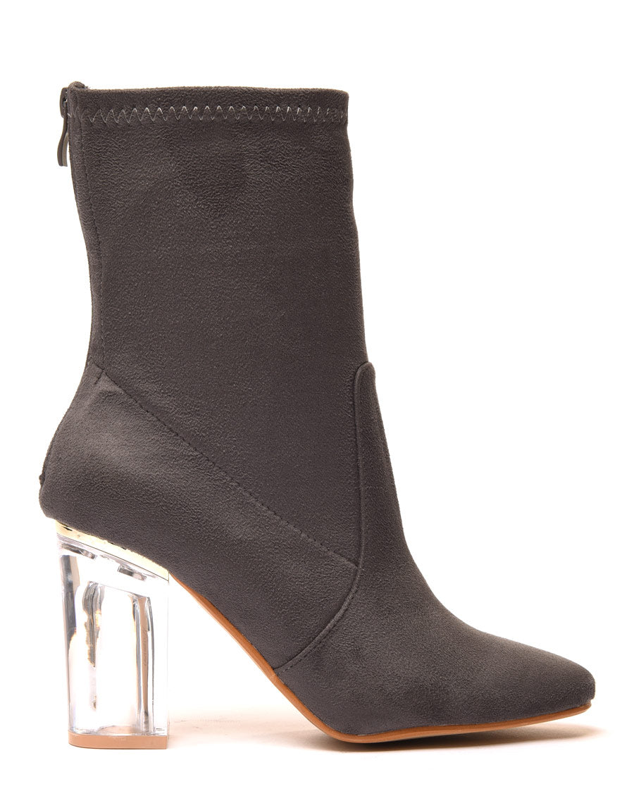 Bottines grises à talon transparent et haut souple