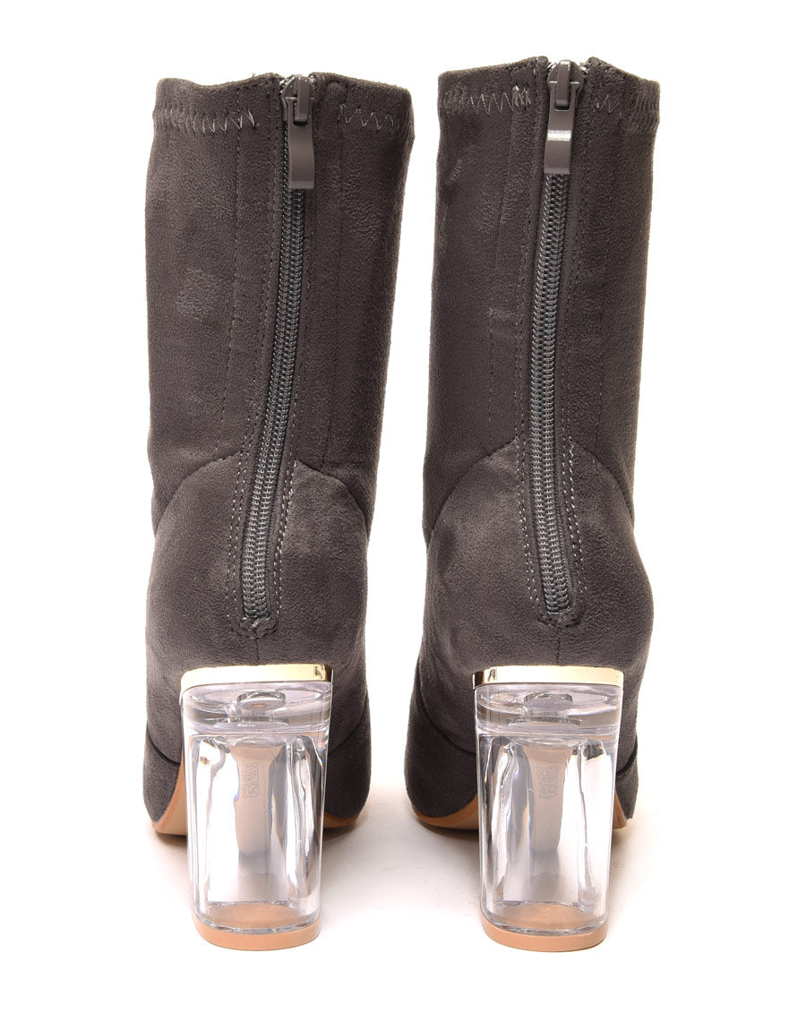 Bottines grises à talon transparent et haut souple