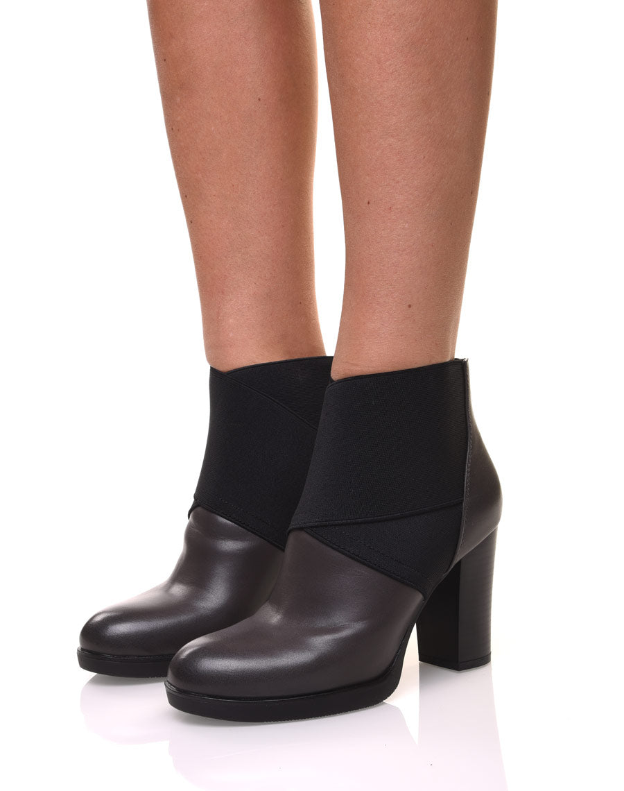 Bottines grises à talons bi matières
