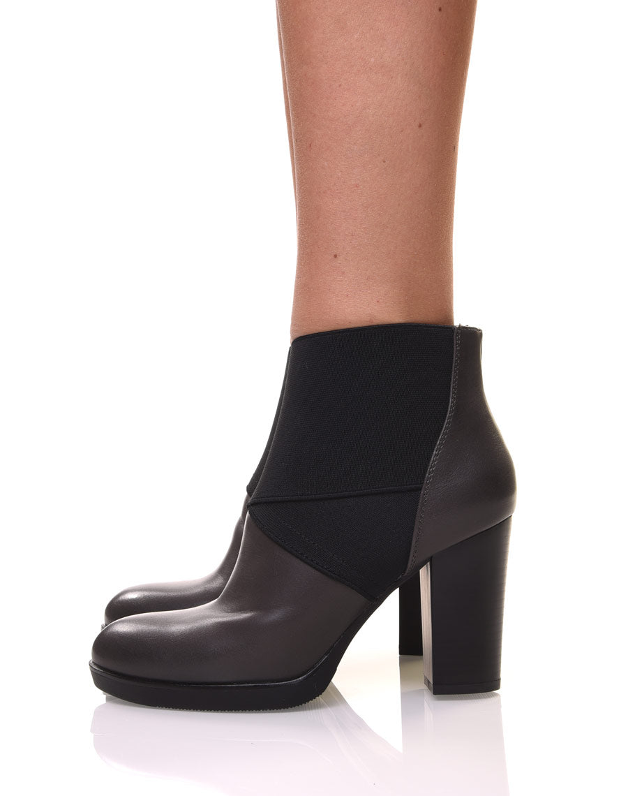 Bottines grises à talons bi matières