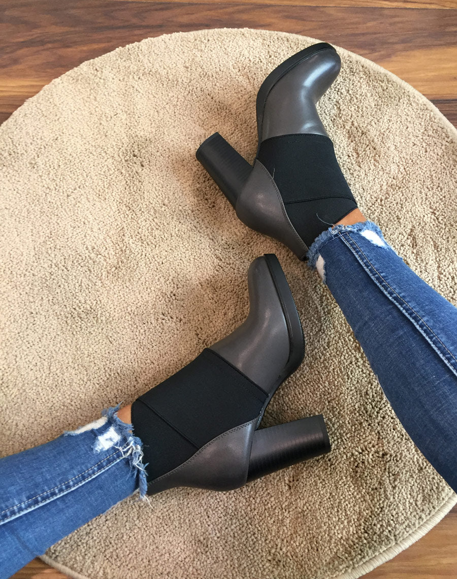 Bottines grises à talons bi matières