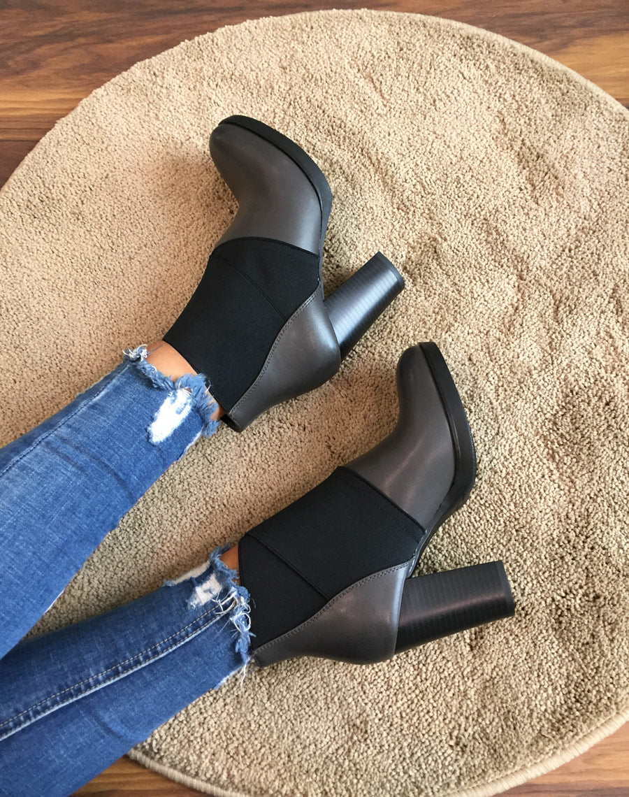 Bottines grises à talons bi matières