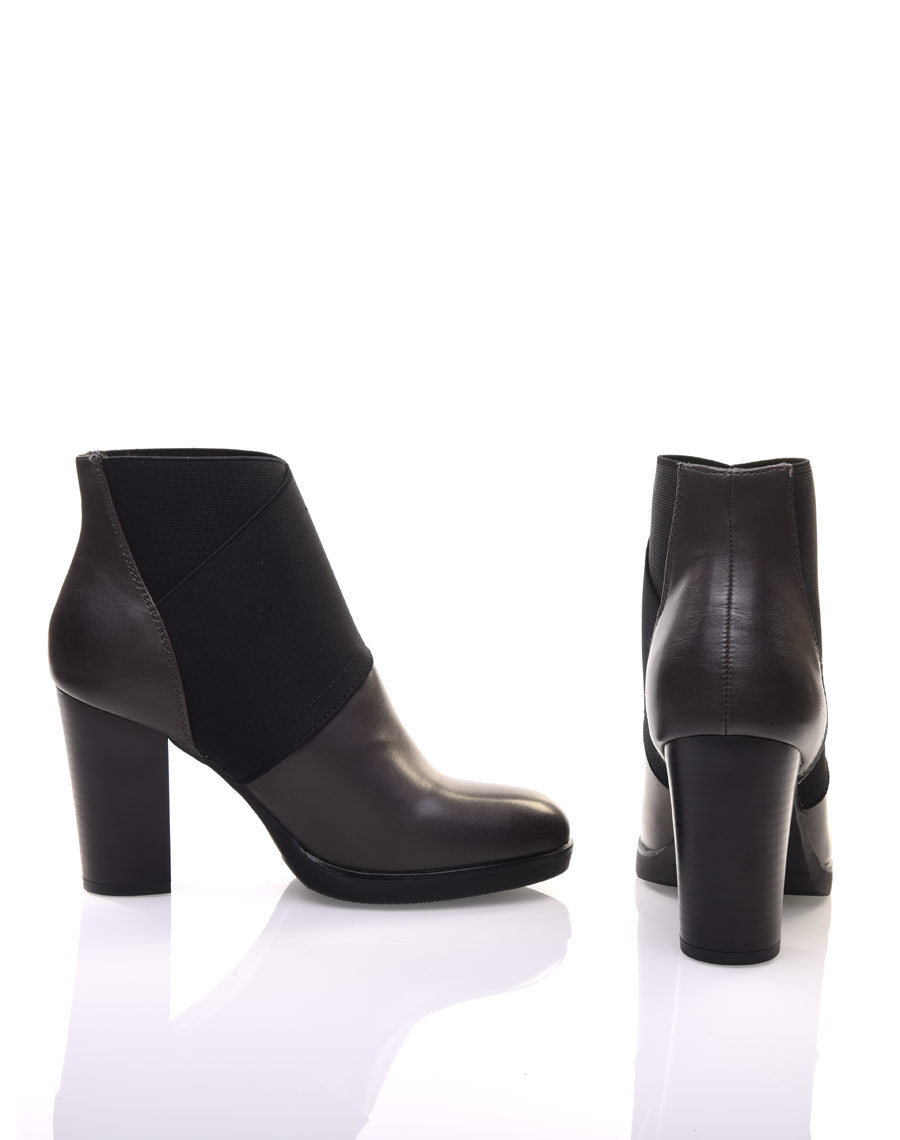 Bottines grises à talons bi matières