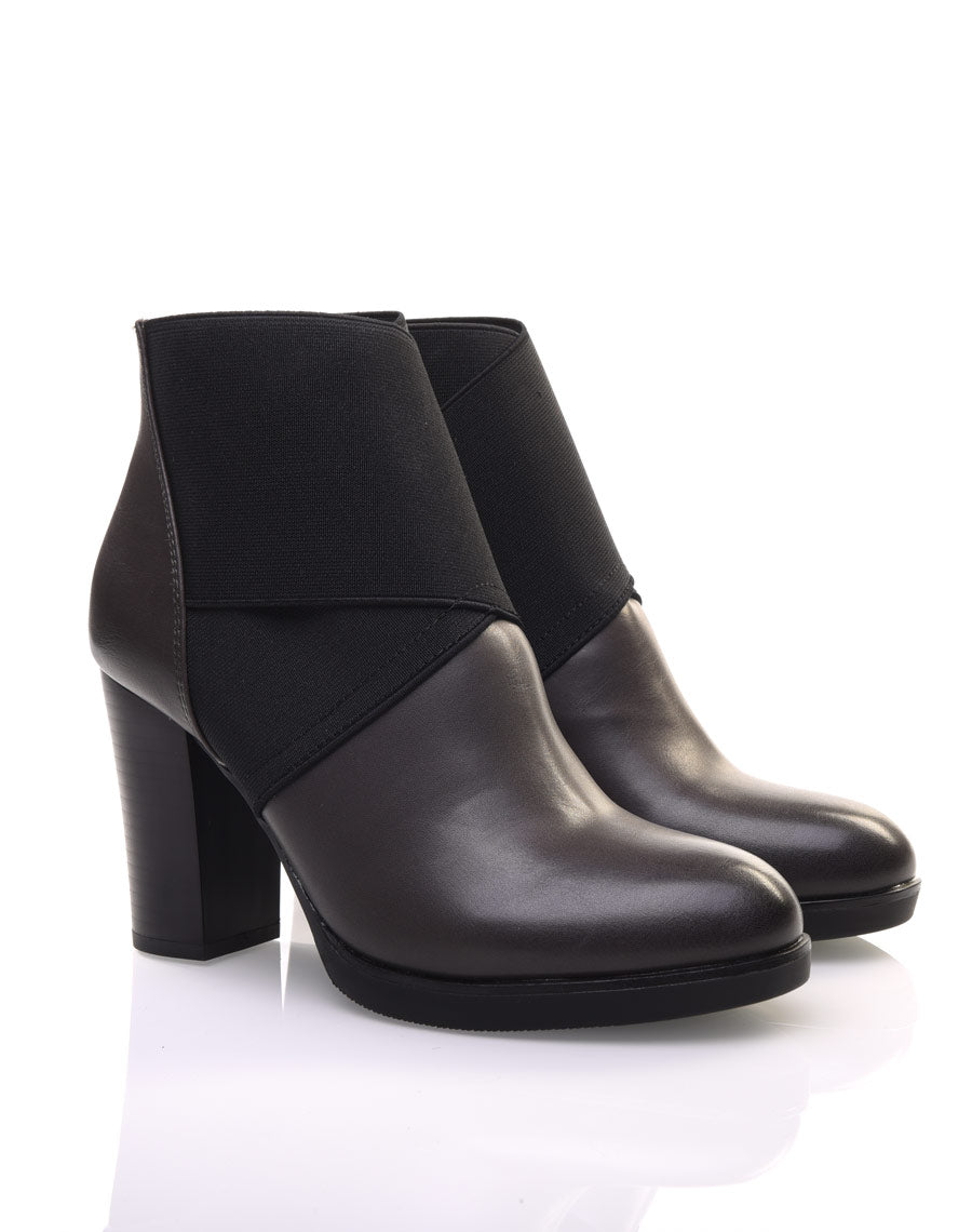 Bottines grises à talons bi matières